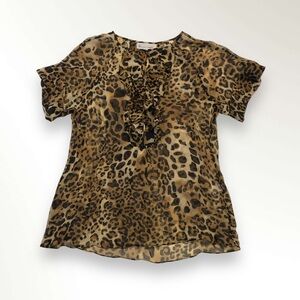 Y2K Leopard animal print sheer silk blouse with ruffle detail Elliott Lauren 6